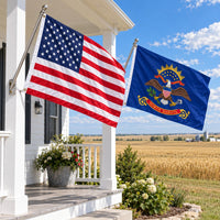 Heavy Duty American Flag and North Dakota State Flag 3x5 2-Pack displayed outdoors