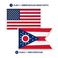 Heavy Duty American Flag and Ohio State Flag 3x5 2-Pack features and size details