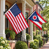 Heavy Duty American Flag and Ohio State Flag 3x5 2-Pack displayed outdoors