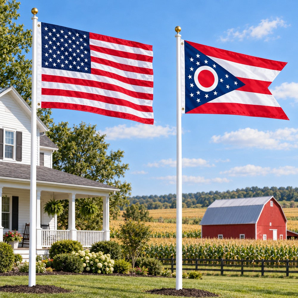 Heavy Duty American Flag and Ohio State Flag 3x5 2-Pack displayed outdoors