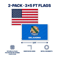 Heavy Duty American Flag and Oklahoma State Flag 3x5 2-Pack features and size details