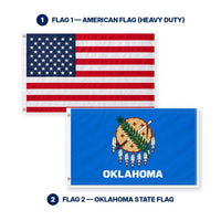 Heavy Duty American Flag and Oklahoma State Flag 3x5 2-Pack features and size details