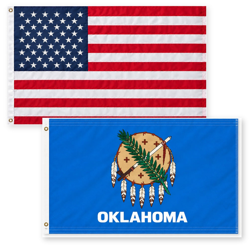 Heavy Duty American Flag and Oklahoma State Flag 3x5 2-Pack