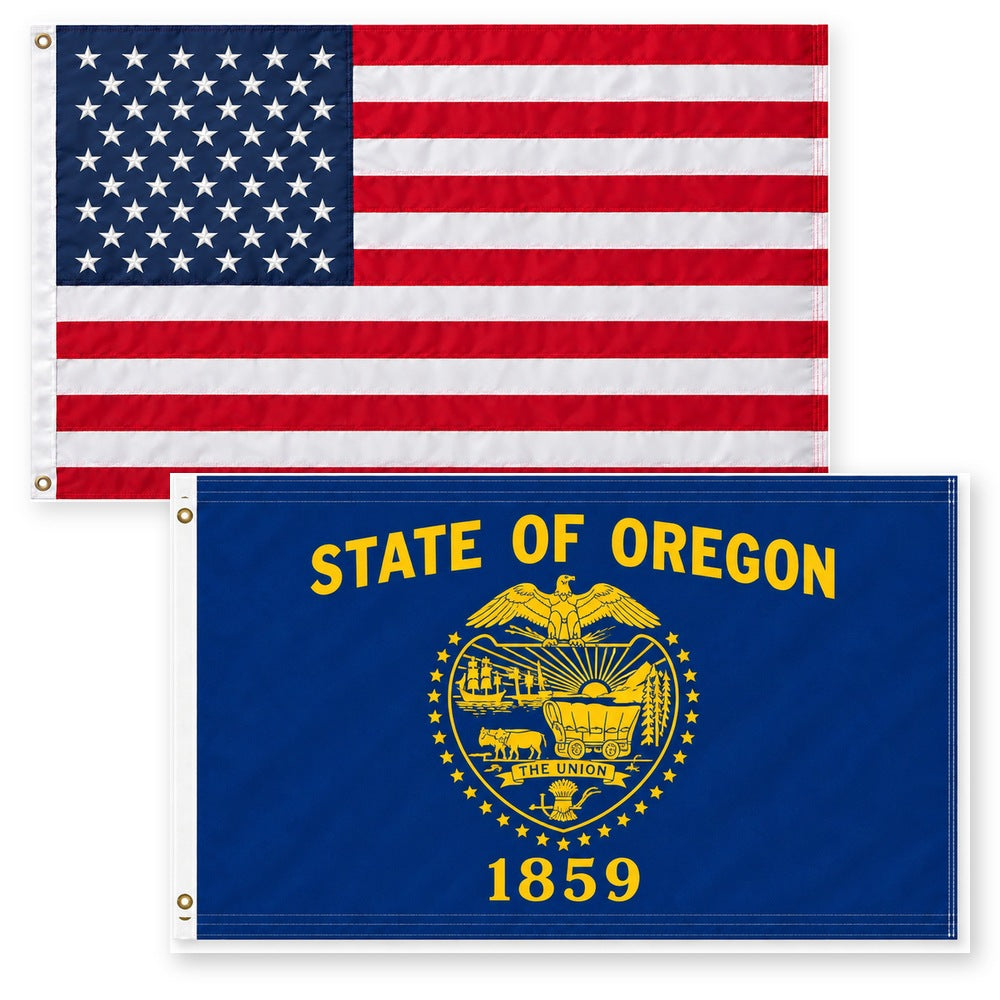 Heavy Duty American Flag and Oregon State Flag 3x5 2-Pack
