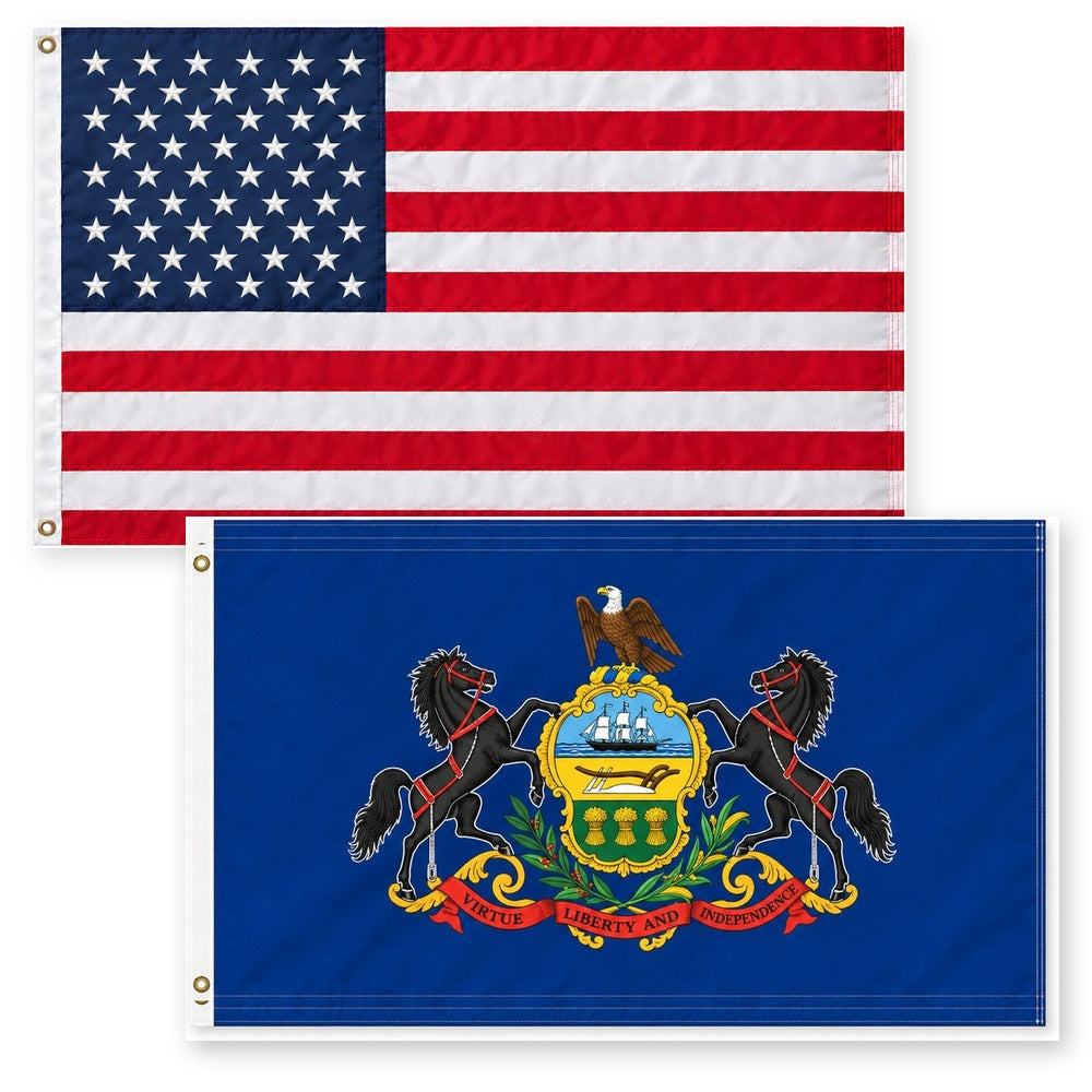 Heavy Duty American Flag and Pennsylvania State Flag 3x5 2-Pack