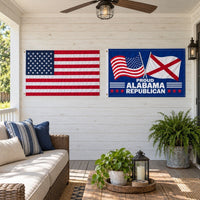 Heavy Duty American Flag and Proud Alabama Republican Flag 3x5 2-Pack displayed outdoors