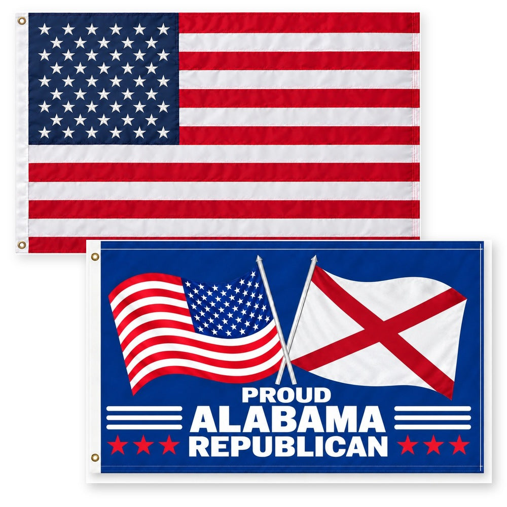 Heavy Duty American Flag and Proud Alabama Republican Flag 3x5 2-Pack
