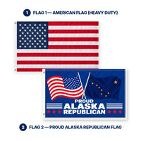 Heavy Duty American Flag and Proud Alaska Republican Flag 3x5 2-Pack features and size details