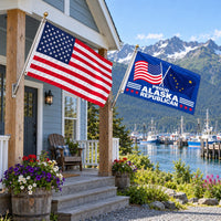 Heavy Duty American Flag and Proud Alaska Republican Flag 3x5 2-Pack displayed outdoors