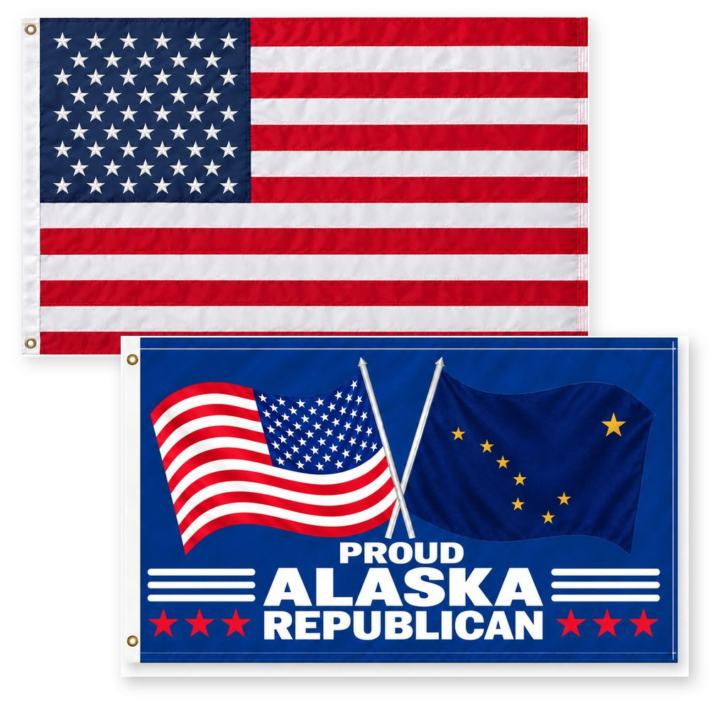 Heavy Duty American Flag and Proud Alaska Republican Flag 3x5 2-Pack