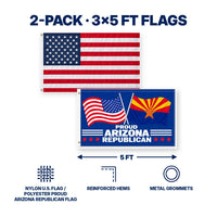 Heavy Duty American Flag and Proud Arizona Republican Flag 3x5 2-Pack features and size details