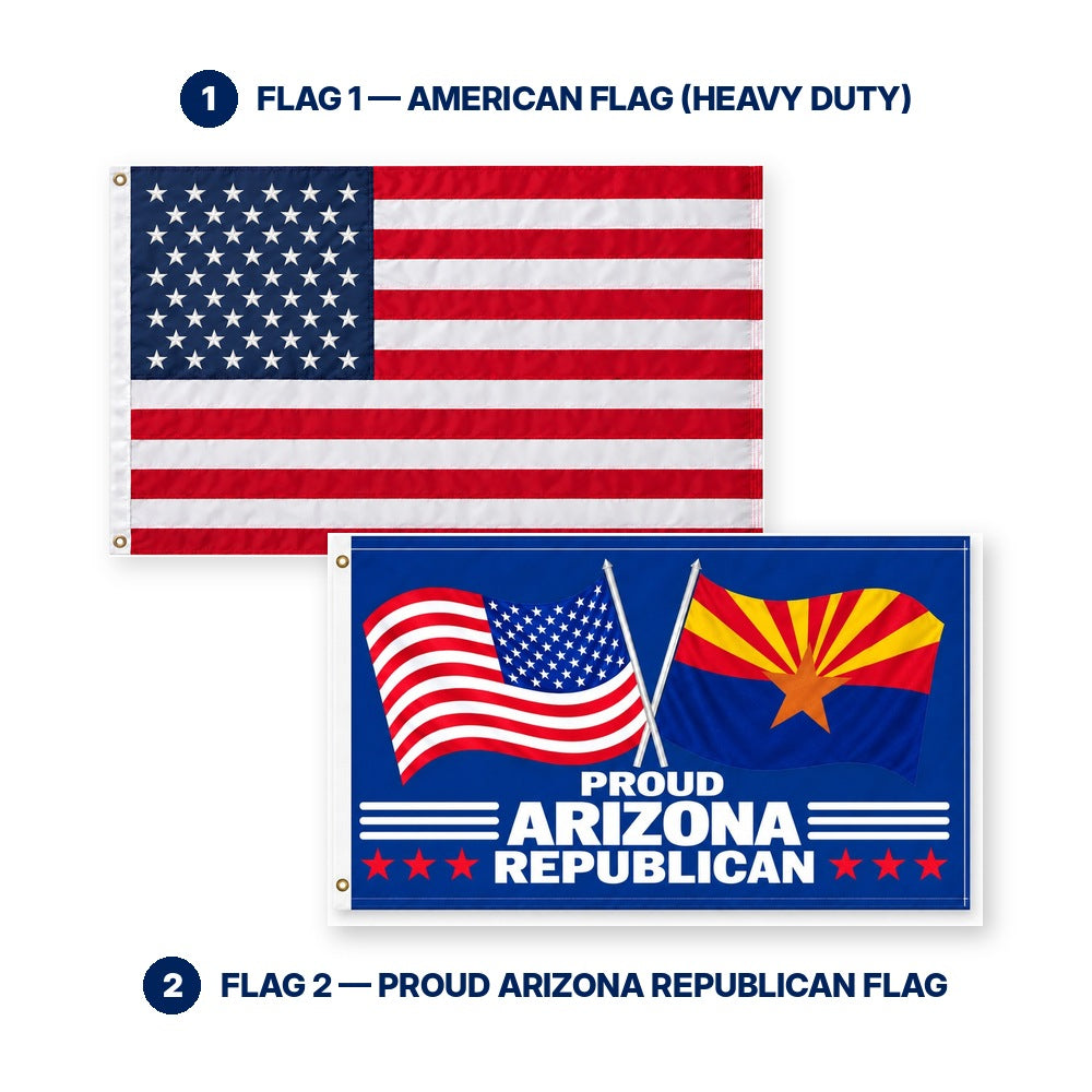 Heavy Duty American Flag and Proud Arizona Republican Flag 3x5 2-Pack features and size details