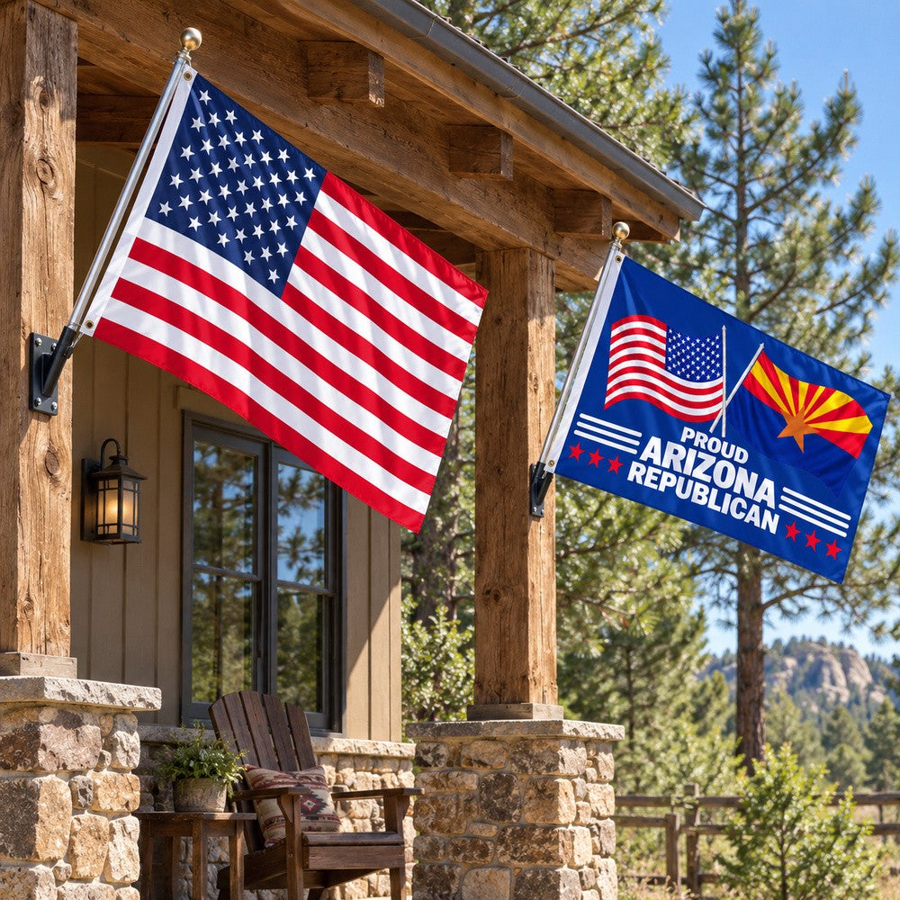 Heavy Duty American Flag and Proud Arizona Republican Flag 3x5 2-Pack displayed outdoors