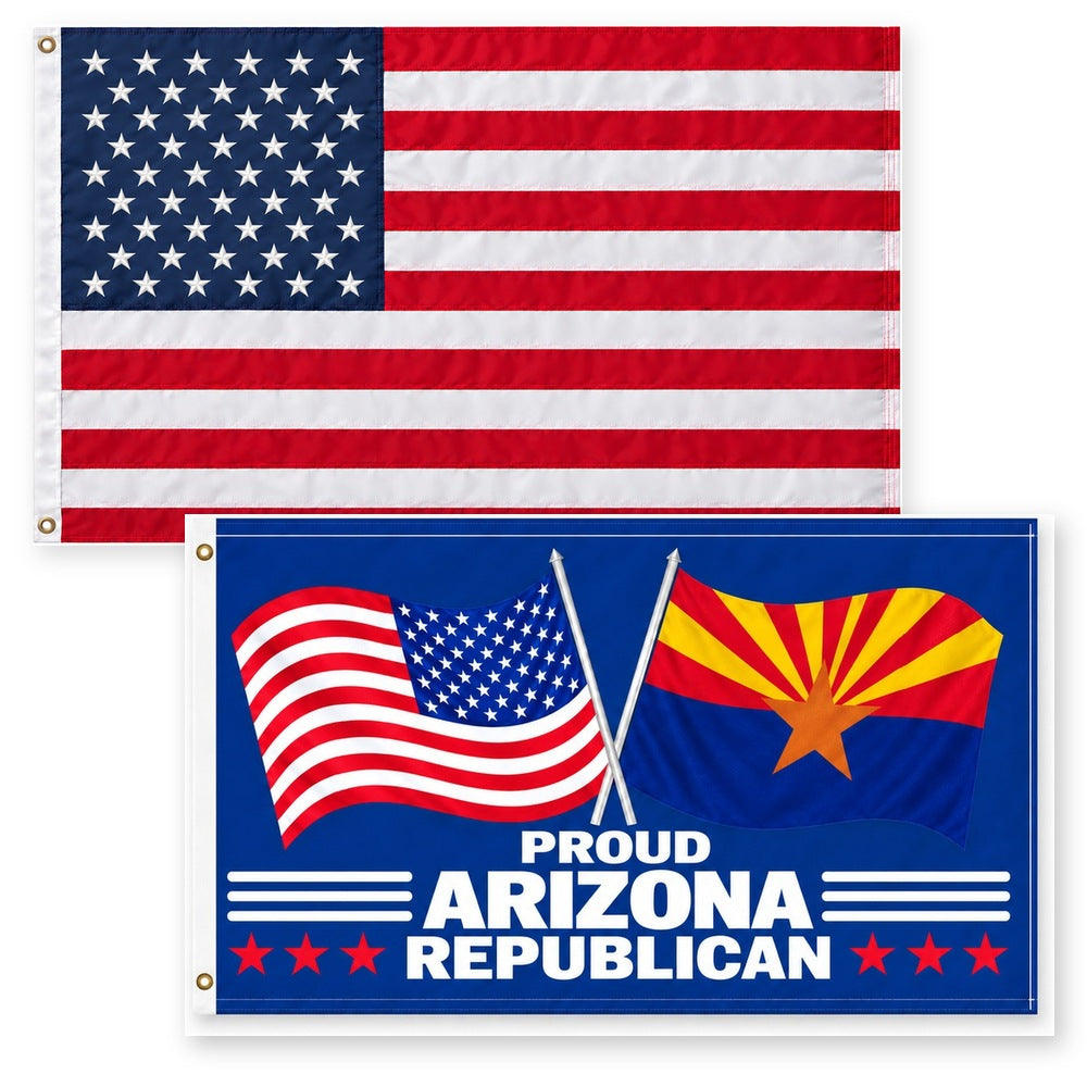 Heavy Duty American Flag and Proud Arizona Republican Flag 3x5 2-Pack