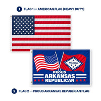 Heavy Duty American Flag and Proud Arkansas Republican Flag 3x5 2-Pack features and size details