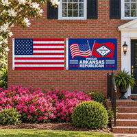 Heavy Duty American Flag and Proud Arkansas Republican Flag 3x5 2-Pack displayed outdoors