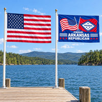 Heavy Duty American Flag and Proud Arkansas Republican Flag 3x5 2-Pack displayed outdoors
