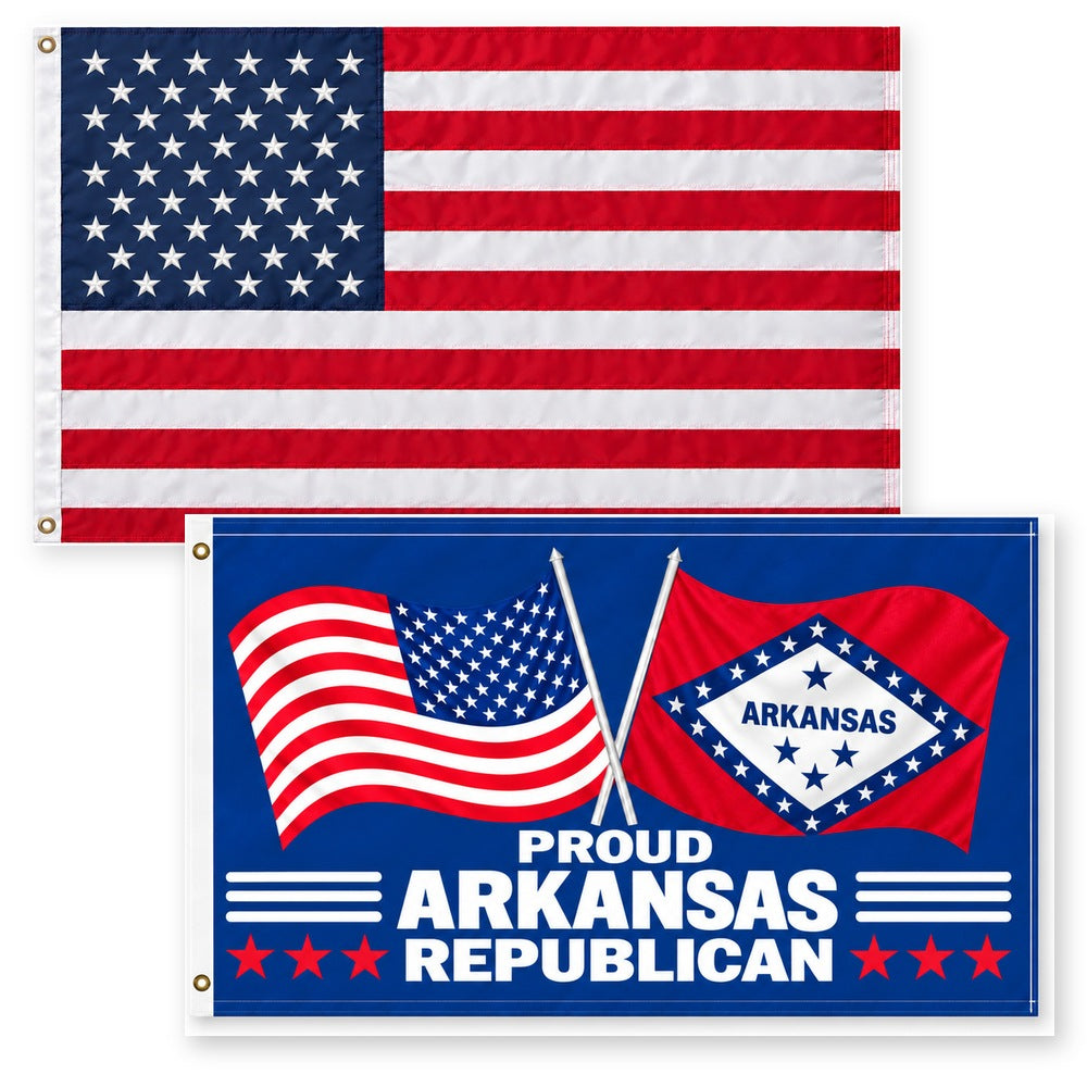 Heavy Duty American Flag and Proud Arkansas Republican Flag 3x5 2-Pack
