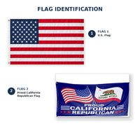 Heavy Duty American Flag and Proud California Republican Flag 3x5 2-Pack features and size details