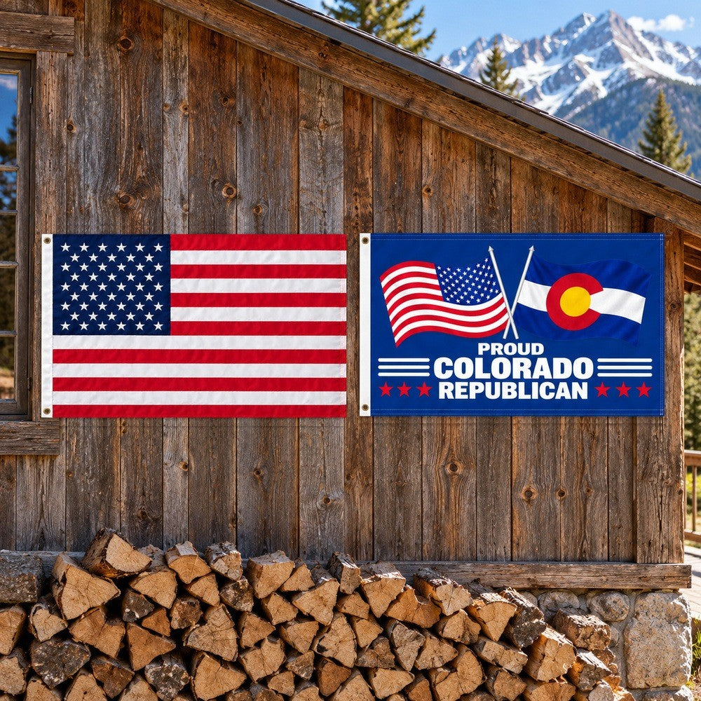 Heavy Duty American Flag and Proud Colorado Republican Flag 3x5 2-Pack displayed outdoors