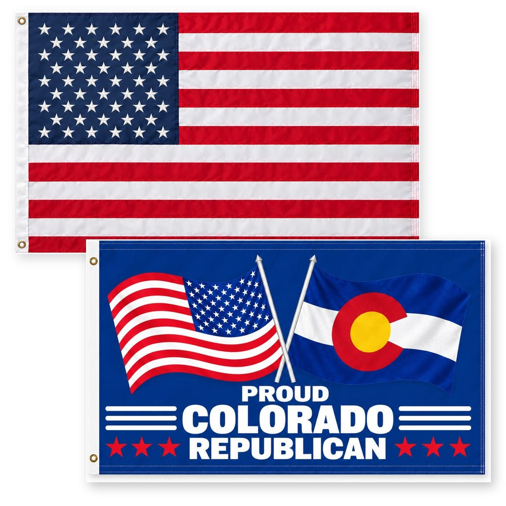 Heavy Duty American Flag and Proud Colorado Republican Flag 3x5 2-Pack