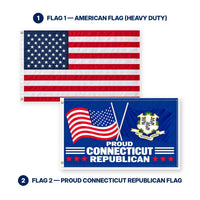Heavy Duty American Flag and Proud Connecticut Republican Flag 3x5 2-Pack features and size details