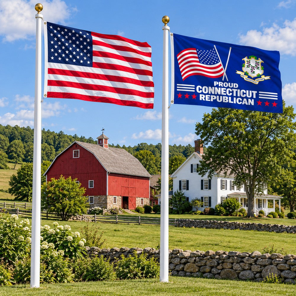 Heavy Duty American Flag and Proud Connecticut Republican Flag 3x5 2-Pack displayed outdoors
