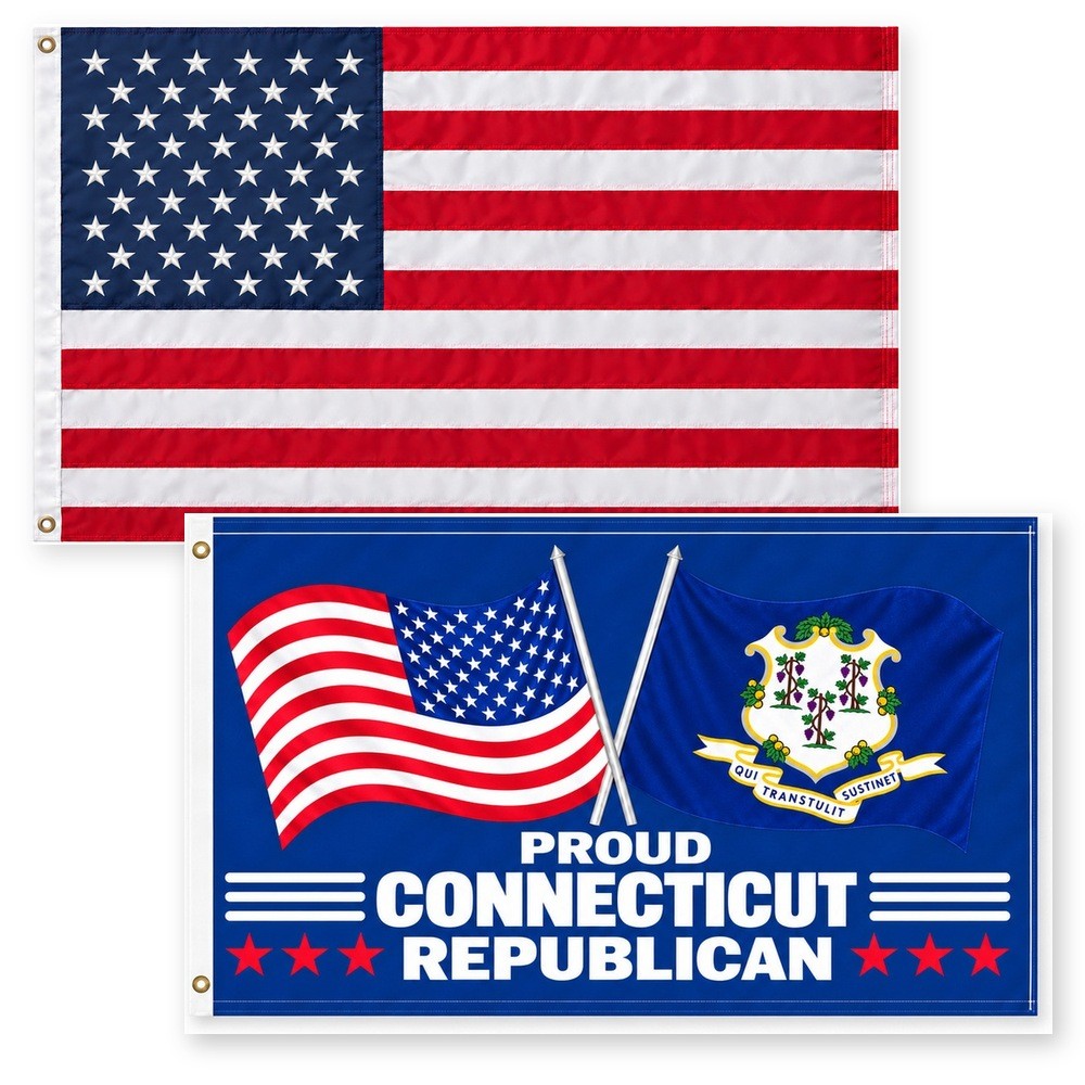 Heavy Duty American Flag and Proud Connecticut Republican Flag 3x5 2-Pack