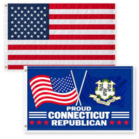 Heavy Duty American Flag and Proud Connecticut Republican Flag 3x5 2-Pack