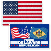 Heavy Duty American Flag and Proud Delaware Republican Flag 3x5 2-Pack
