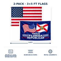 Heavy Duty American Flag and Proud Florida Republican Flag 3x5 2-Pack features and size details