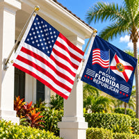 Heavy Duty American Flag and Proud Florida Republican Flag 3x5 2-Pack displayed outdoors