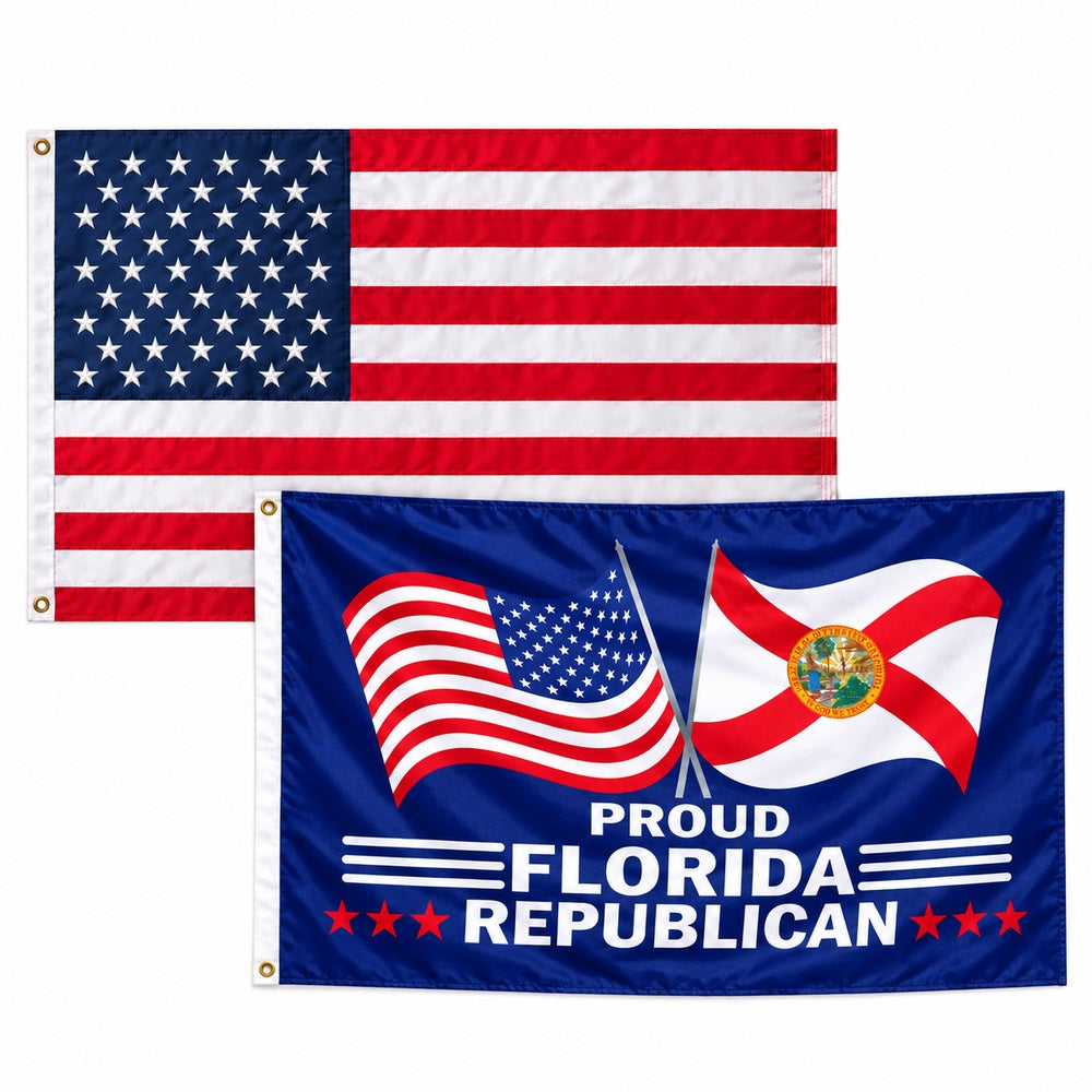 Heavy Duty American Flag and Proud Florida Republican Flag 3x5 2-Pack