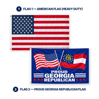 Heavy Duty American Flag and Proud Georgia Republican Flag 3x5 2-Pack features and size details