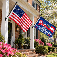 Heavy Duty American Flag and Proud Georgia Republican Flag 3x5 2-Pack displayed outdoors