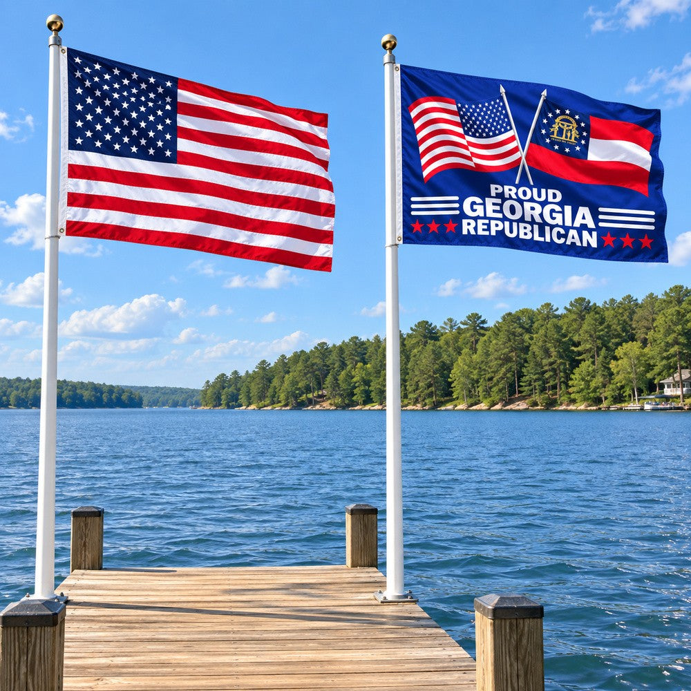 Heavy Duty American Flag and Proud Georgia Republican Flag 3x5 2-Pack displayed outdoors