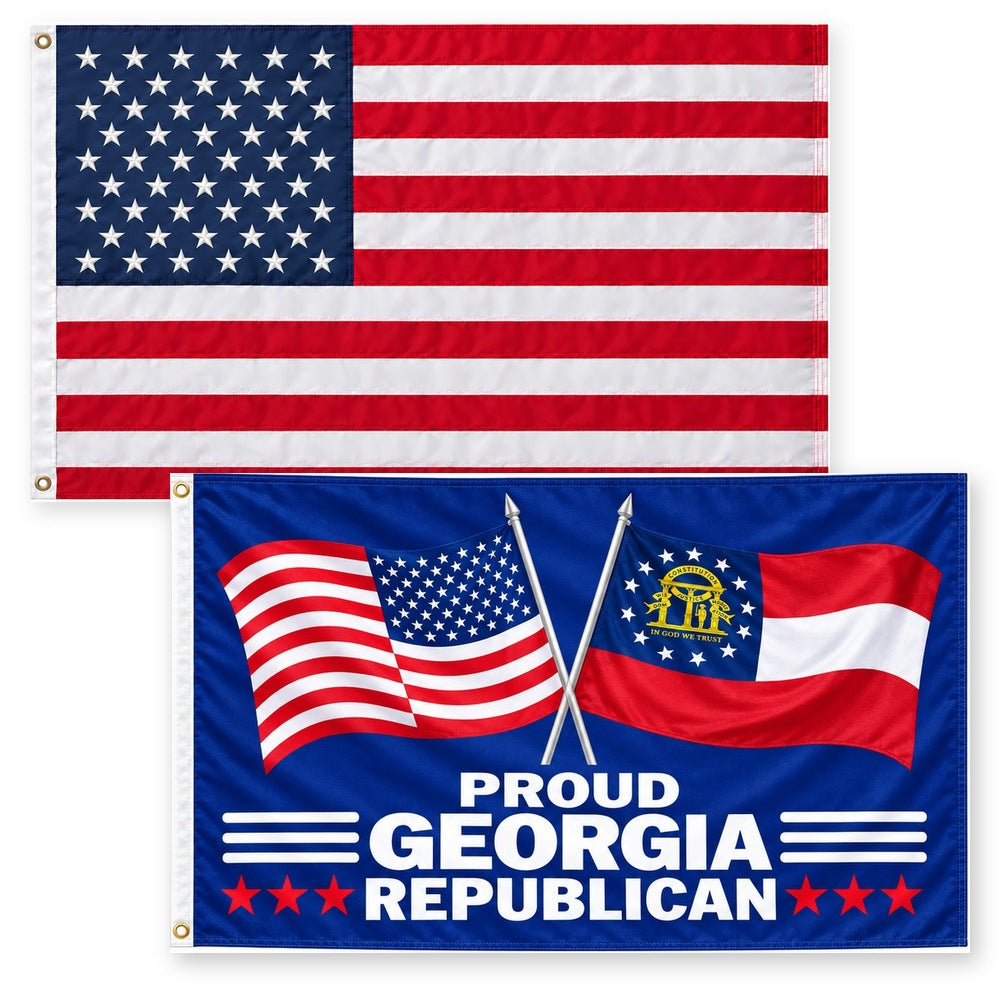 Heavy Duty American Flag and Proud Georgia Republican Flag 3x5 2-Pack