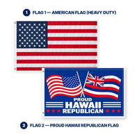 Heavy Duty American Flag and Proud Hawaii Republican Flag 3x5 2-Pack features and size details