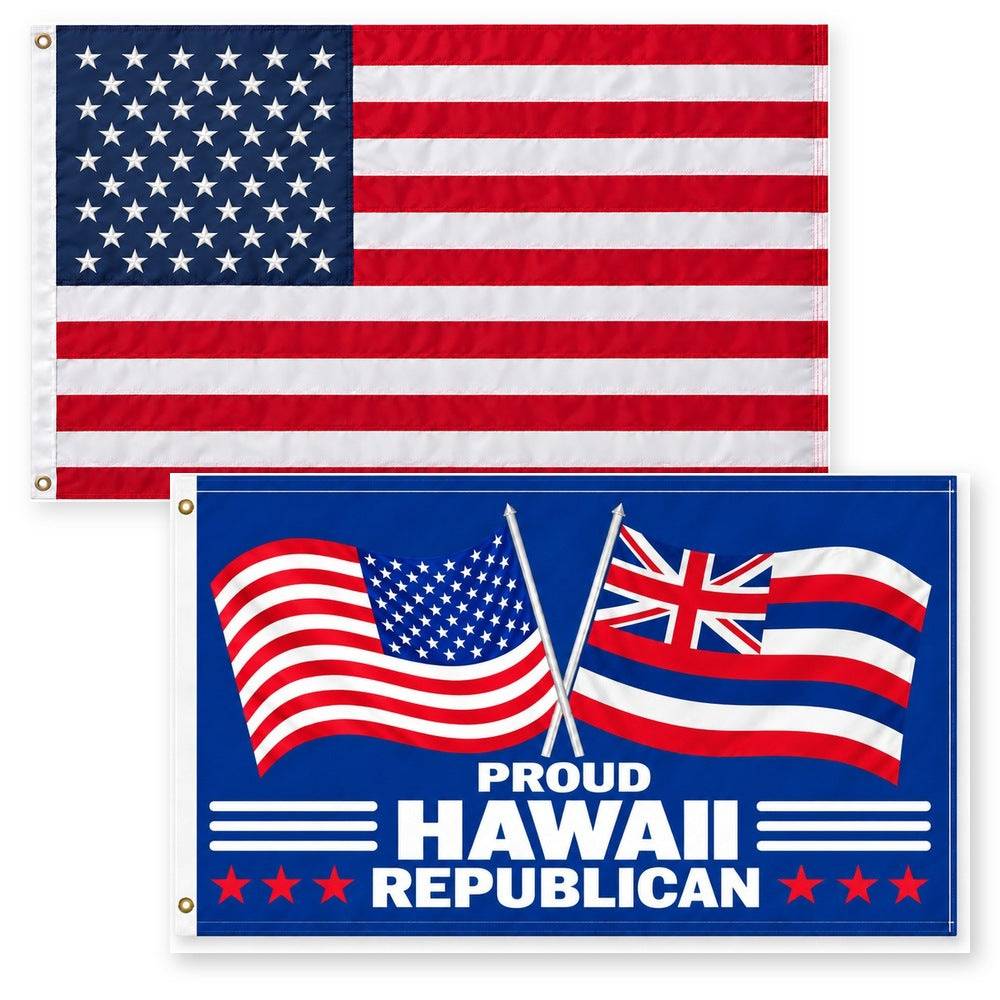 Heavy Duty American Flag and Proud Hawaii Republican Flag 3x5 2-Pack