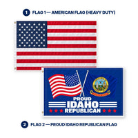 Heavy Duty American Flag and Proud Idaho Republican Flag 3x5 2-Pack features and size details