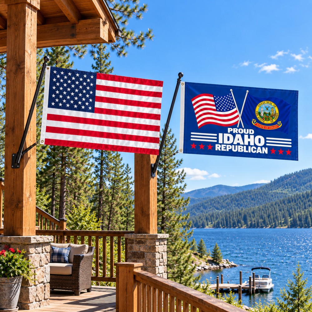 Heavy Duty American Flag and Proud Idaho Republican Flag 3x5 2-Pack displayed outdoors