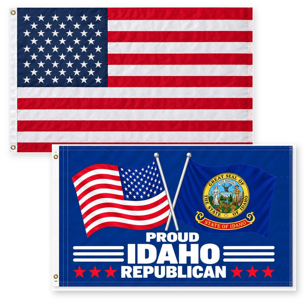 Heavy Duty American Flag and Proud Idaho Republican Flag 3x5 2-Pack