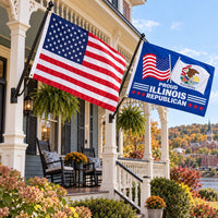 Heavy Duty American Flag and Proud Illinois Republican Flag 3x5 2-Pack displayed outdoors