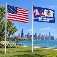 Heavy Duty American Flag and Proud Illinois Republican Flag 3x5 2-Pack displayed outdoors