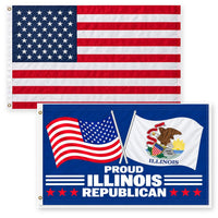 Heavy Duty American Flag and Proud Illinois Republican Flag 3x5 2-Pack