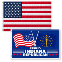 Heavy Duty American Flag and Proud Indiana Republican Flag 3x5 2-Pack
