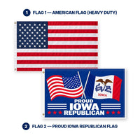 Heavy Duty American Flag and Proud Iowa Republican Flag 3x5 2-Pack features and size details