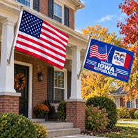 Heavy Duty American Flag and Proud Iowa Republican Flag 3x5 2-Pack displayed outdoors
