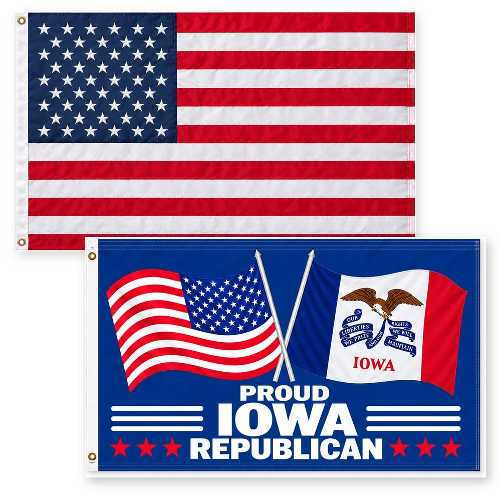 Heavy Duty American Flag and Proud Iowa Republican Flag 3x5 2-Pack