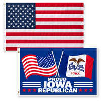 Heavy Duty American Flag and Proud Iowa Republican Flag 3x5 2-Pack